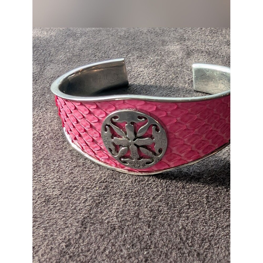 Rustic Cuff Pink Python Textured Cuff Bracelet with Silver Medallion